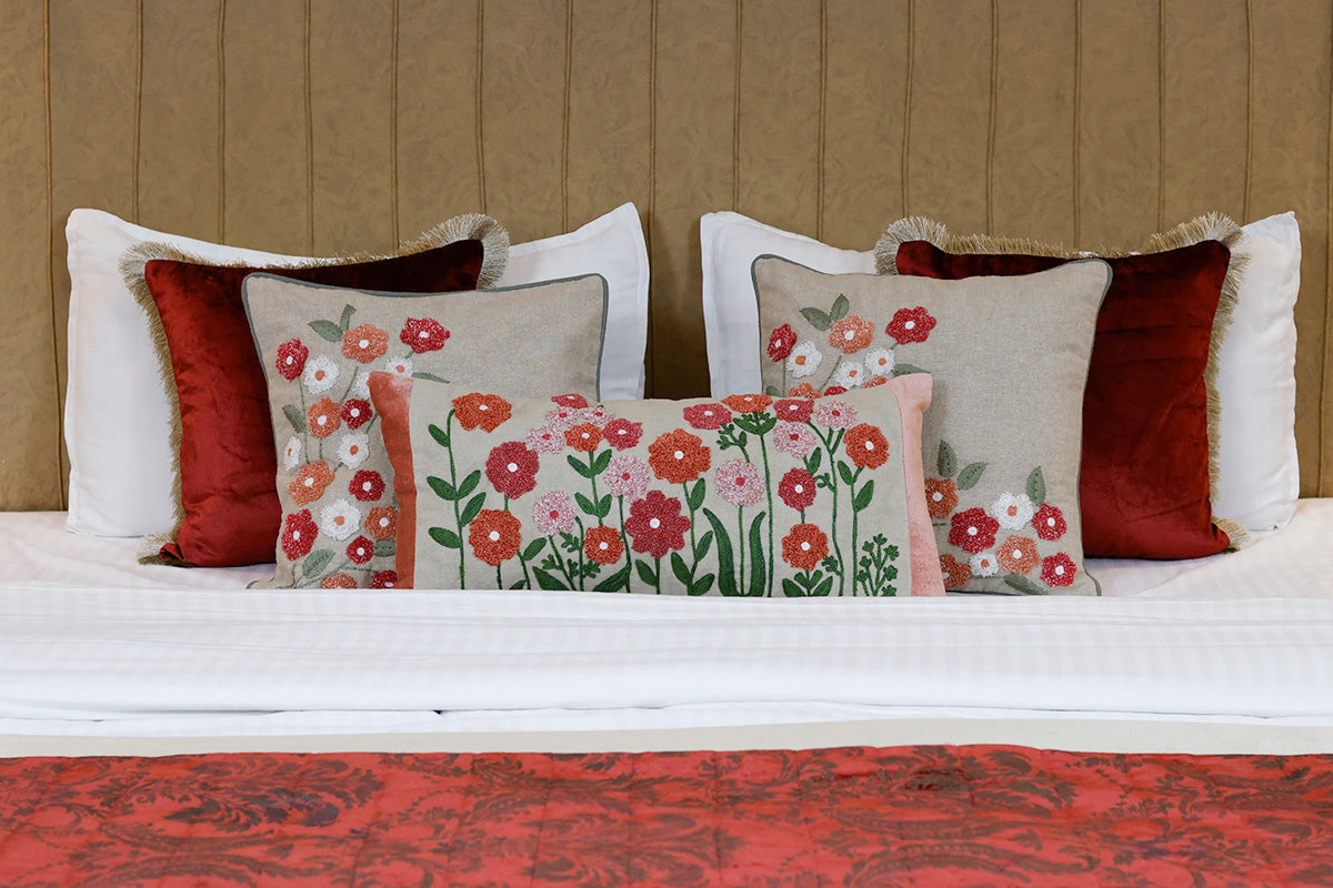 The Primrose Bloomscape Hand Embroidered Cushion Cover