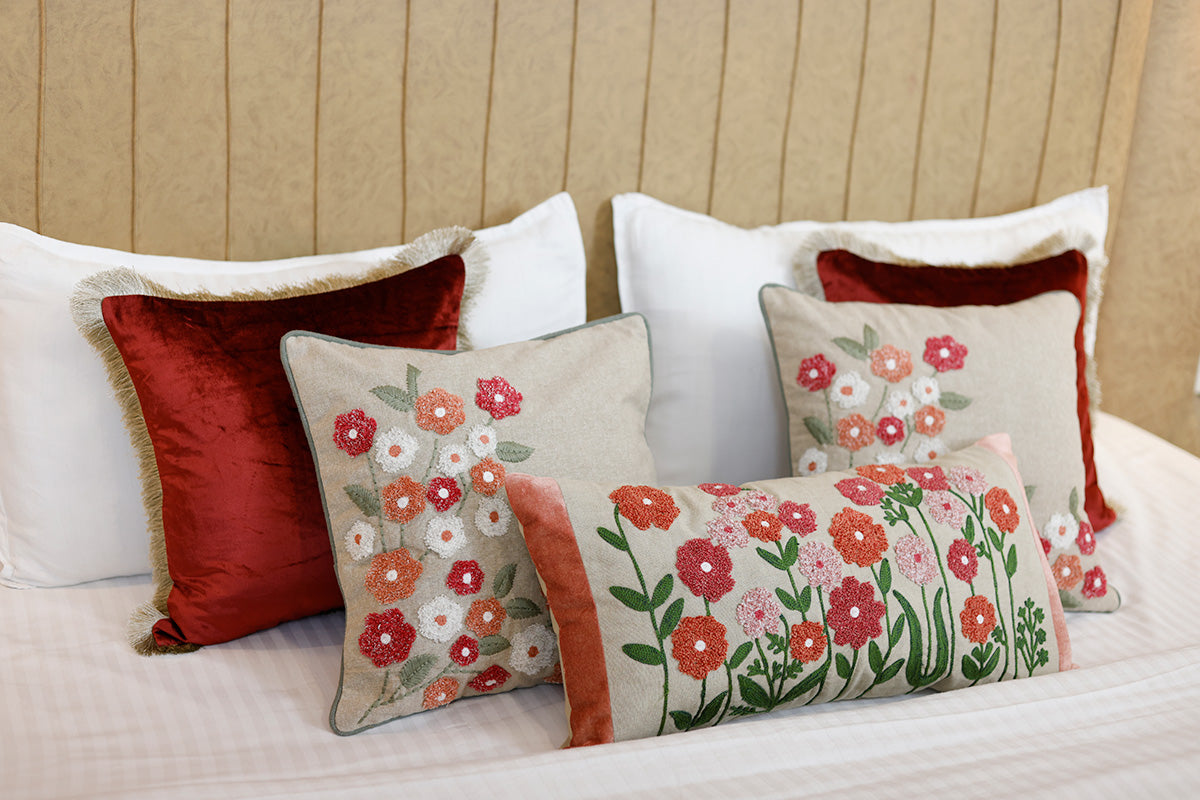 The Primrose Bloomscape Hand Embroidered Cushion Cover
