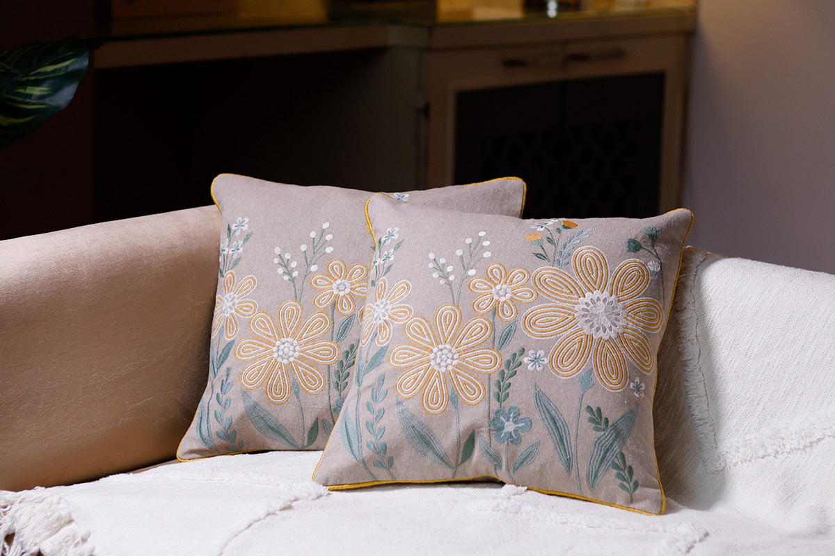 Amber Petals Embroidered Cushion Cover ( Set of 2 )