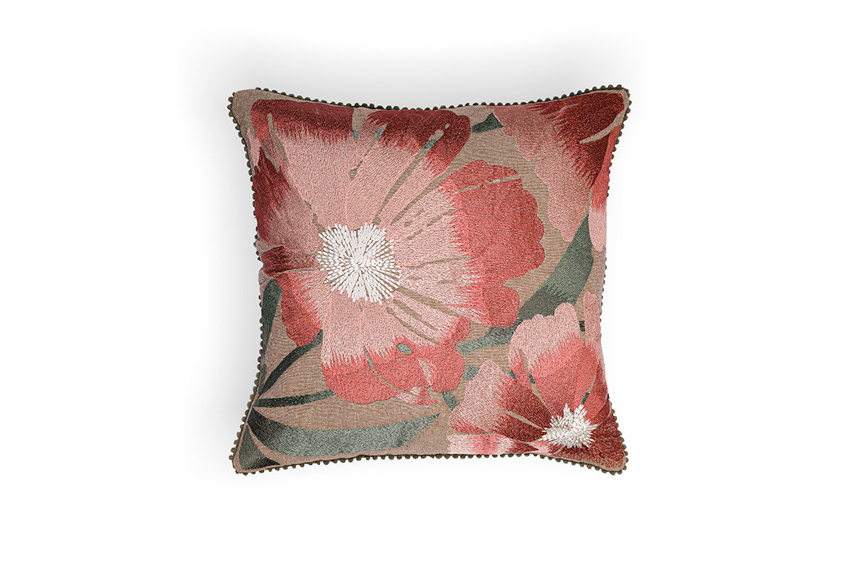 Aurora Bloom – Rose Glow Hand Embroidered Cushion Cover ( Set of 2 )