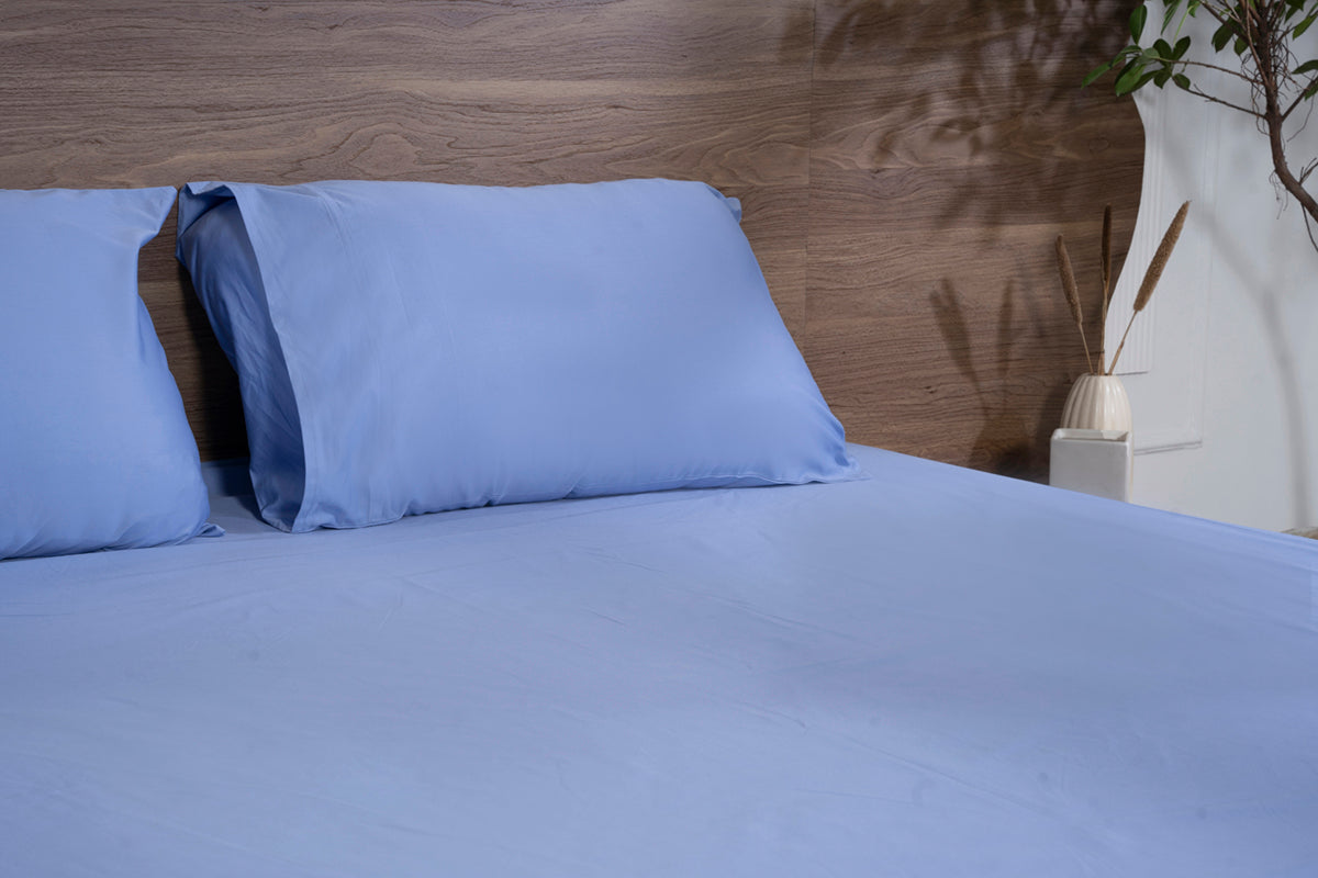 Bel Air Blue Pure Cotton Solid Fitted Bed Sheet 500 TC