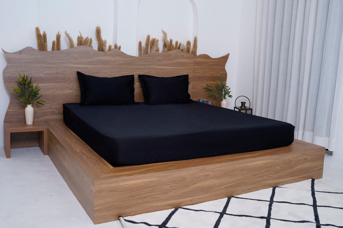 Black Onxy Pure Cotton Solid Fitted Bed Sheet 300 TC