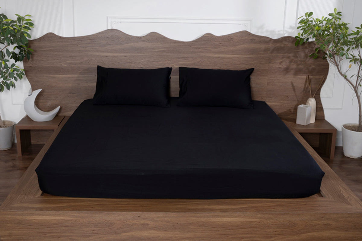 Black Onxy Pure Cotton Solid Fitted Bed Sheet 500 TC