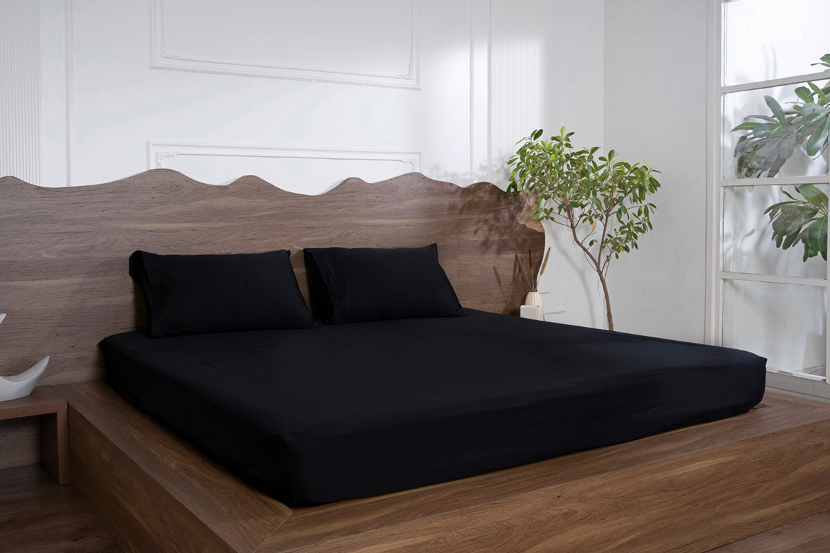 Black Onxy Pure Cotton Solid Fitted Bed Sheet 500 TC