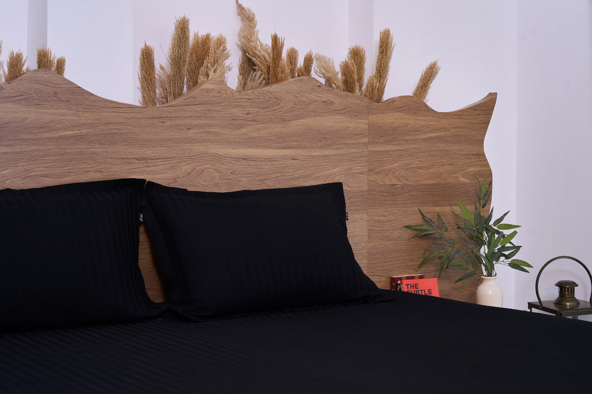 Black Onxy Pure Cotton Striped Fitted Bed Sheet 300 TC
