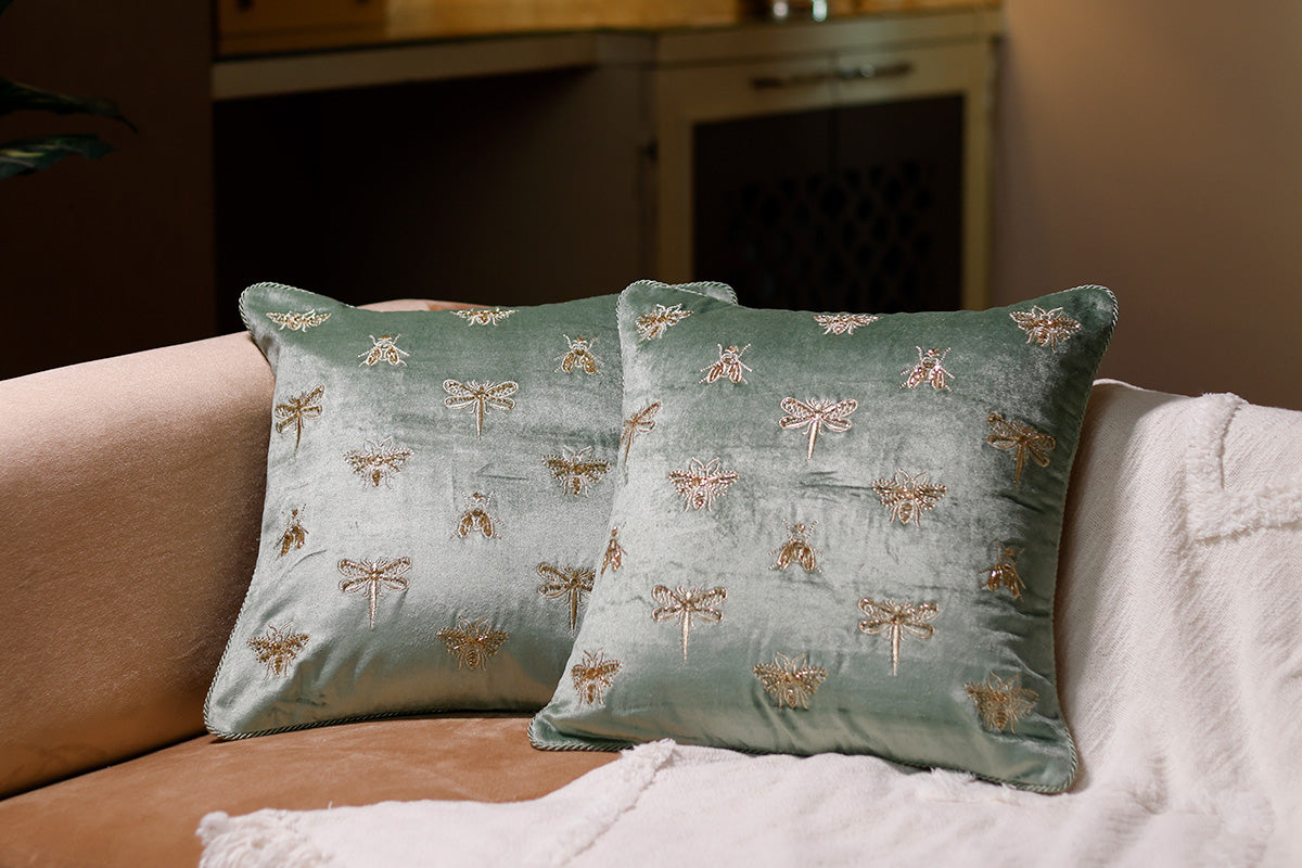 Celestial Buzz Hand Embroidered Cushion Cover ( Set of 2 )