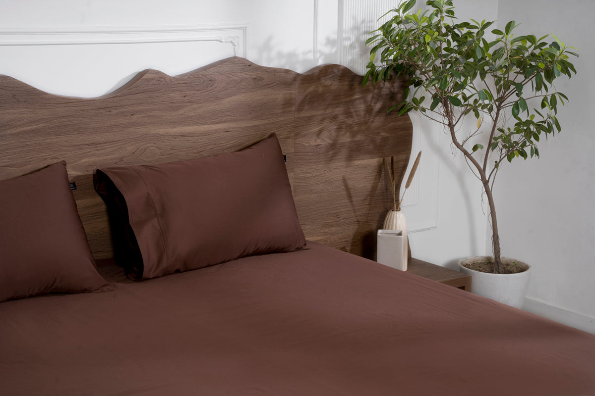 Cocoa Brown Pure Cotton Solid Fitted Bed Sheet 500 TC