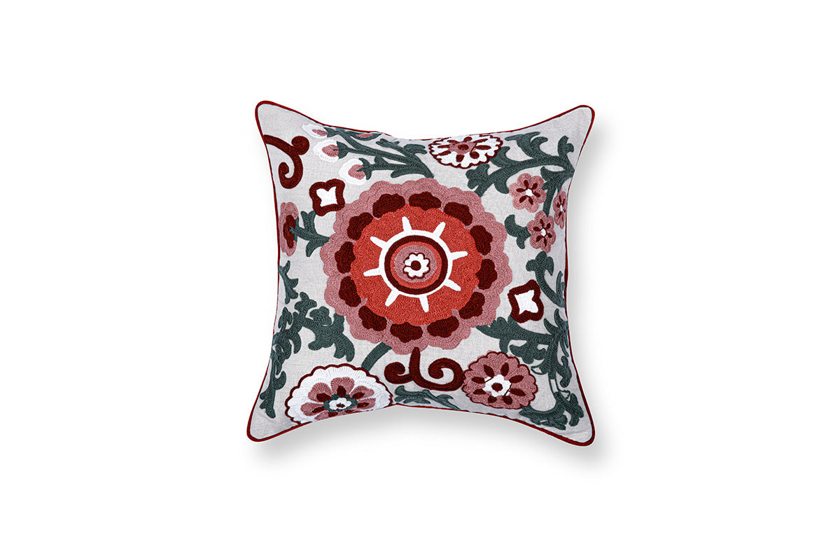 Crimson Script Hand Embroidered Cushion Cover ( Set of 2 )
