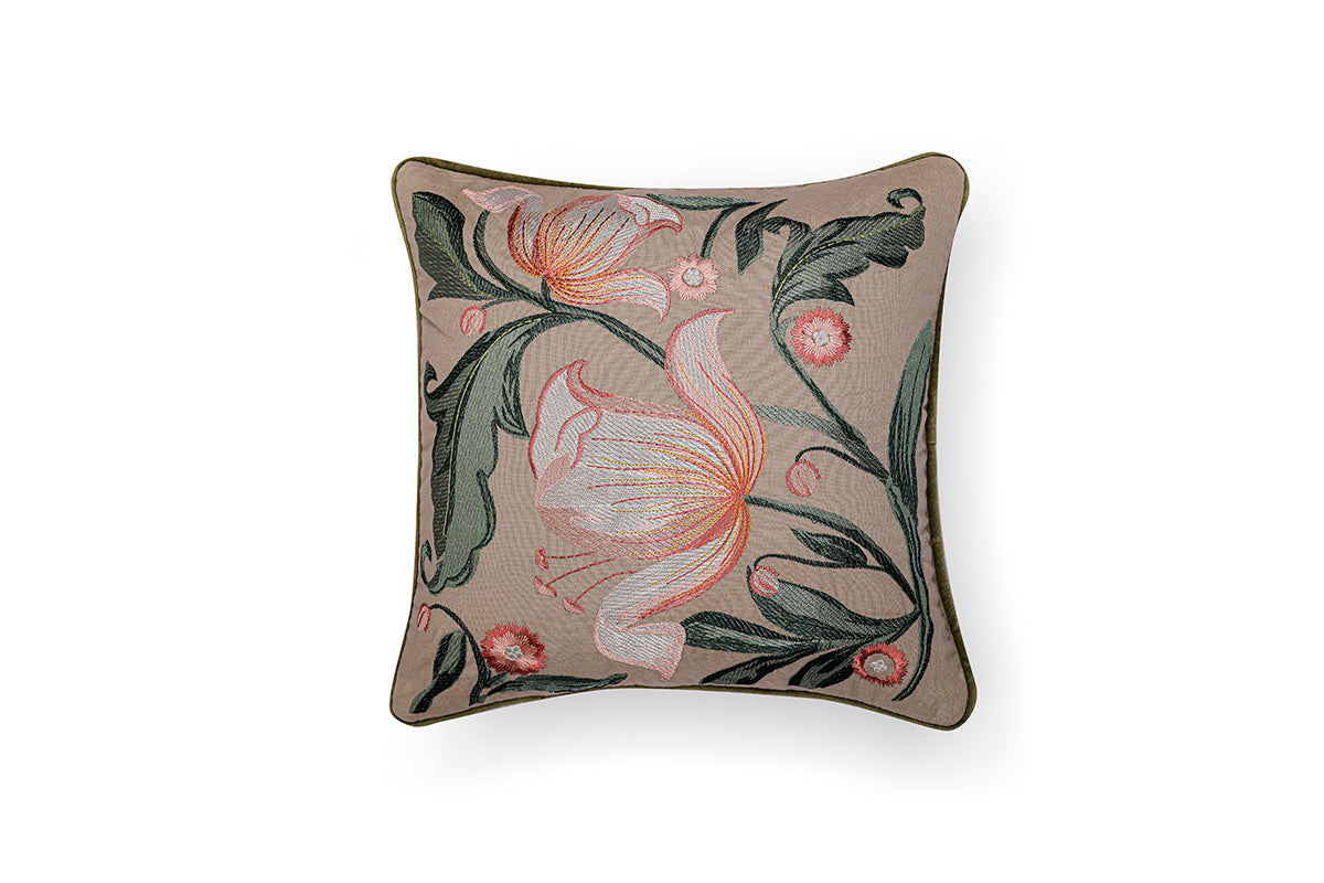 Floraison Edit - Blush Bloom Hand Embroidered Cushion Cover ( Set of 2 )