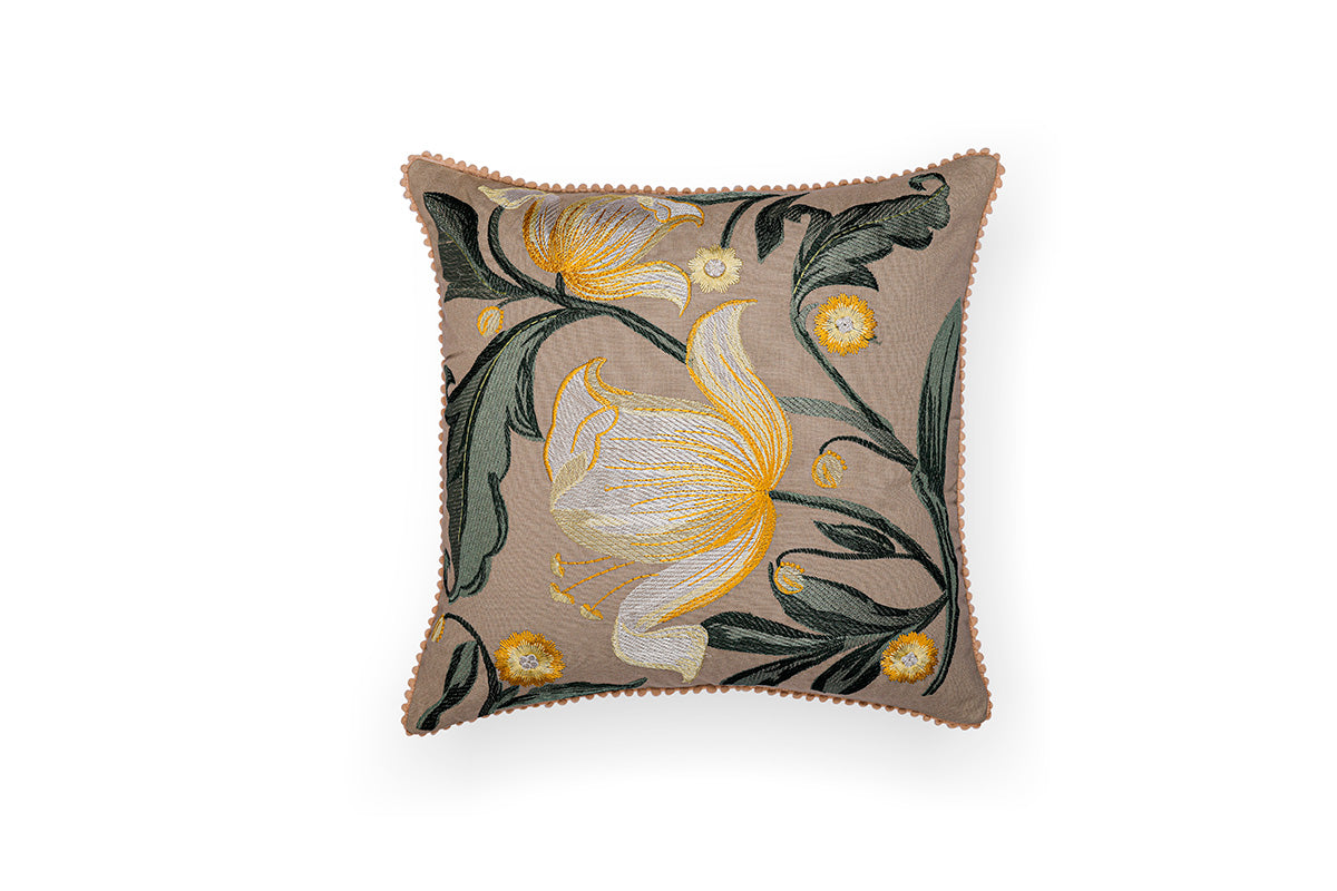 Floraison Edit – Marigold Muse Hand Embroidered Cushion Cover ( Set of 2 )