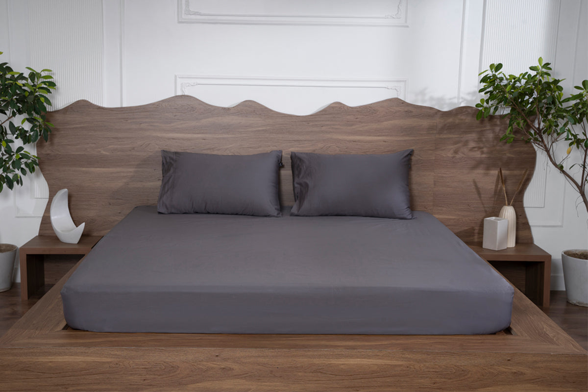 Granite Gray Pure Cotton Solid Fitted Bed Sheet 500 TC