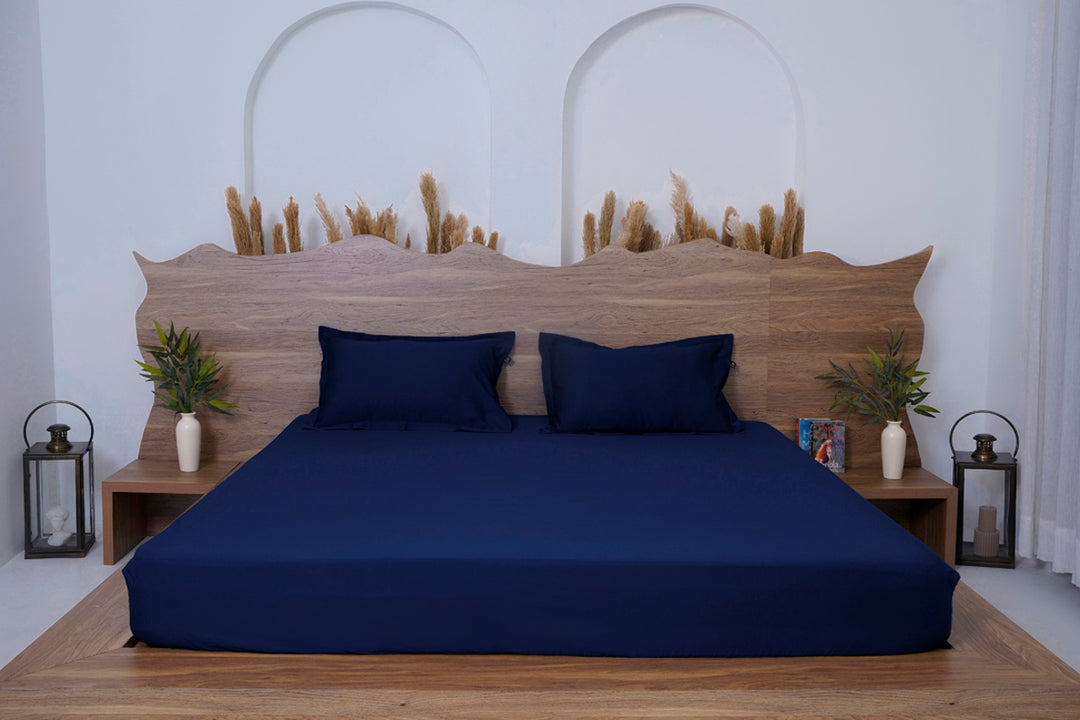 Midnight Navy Pure Cotton Solid Fitted Bed Sheet 300 TC
