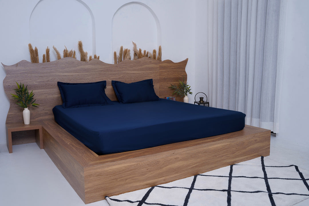Midnight Navy Pure Cotton Solid Fitted Bed Sheet 300 TC