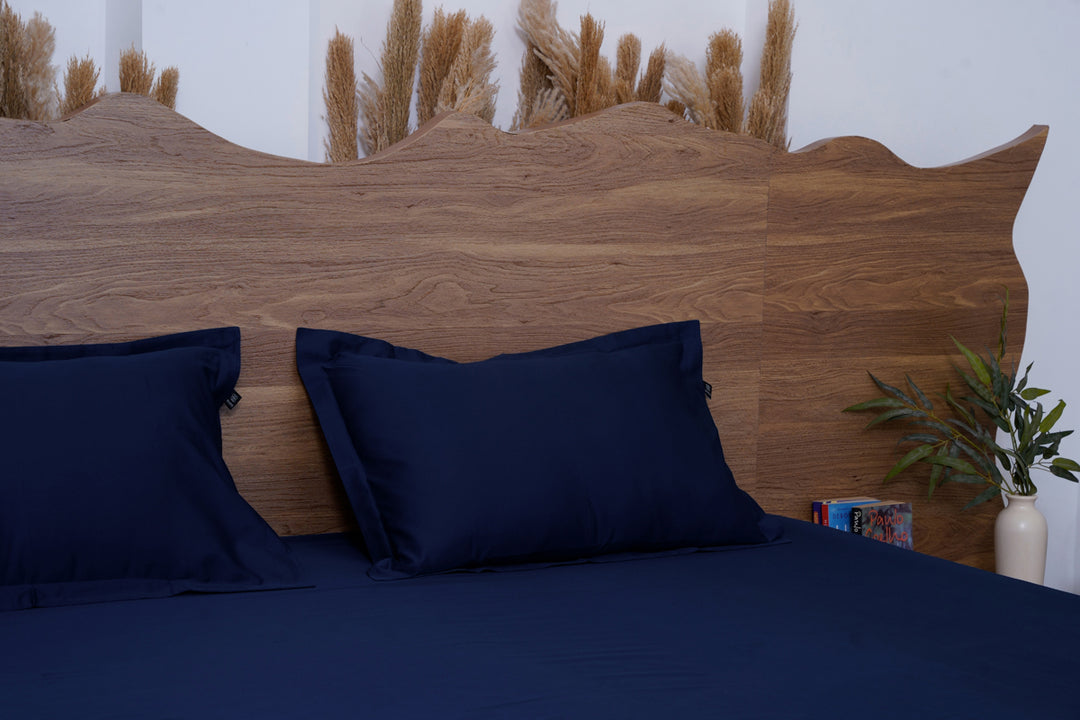 Midnight Navy Pure Cotton Solid Fitted Bed Sheet 300 TC
