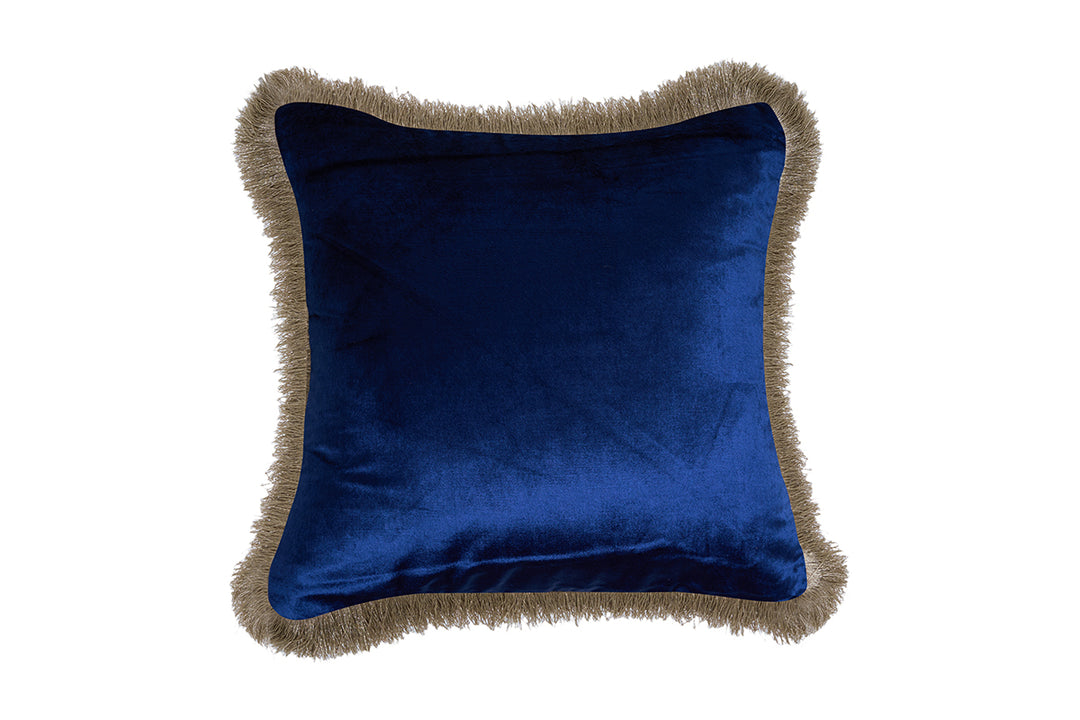 Midnight Sapphire Fringed Velvet Cushion Cover (Set Of 2)