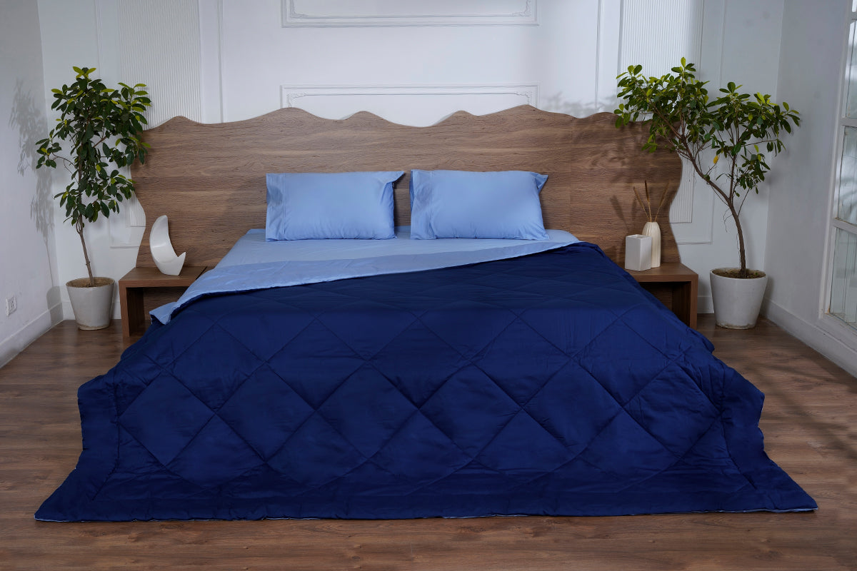 Modnight Navy & Air Blue All Season Pure Cotton Reversible Comforter 300 TC