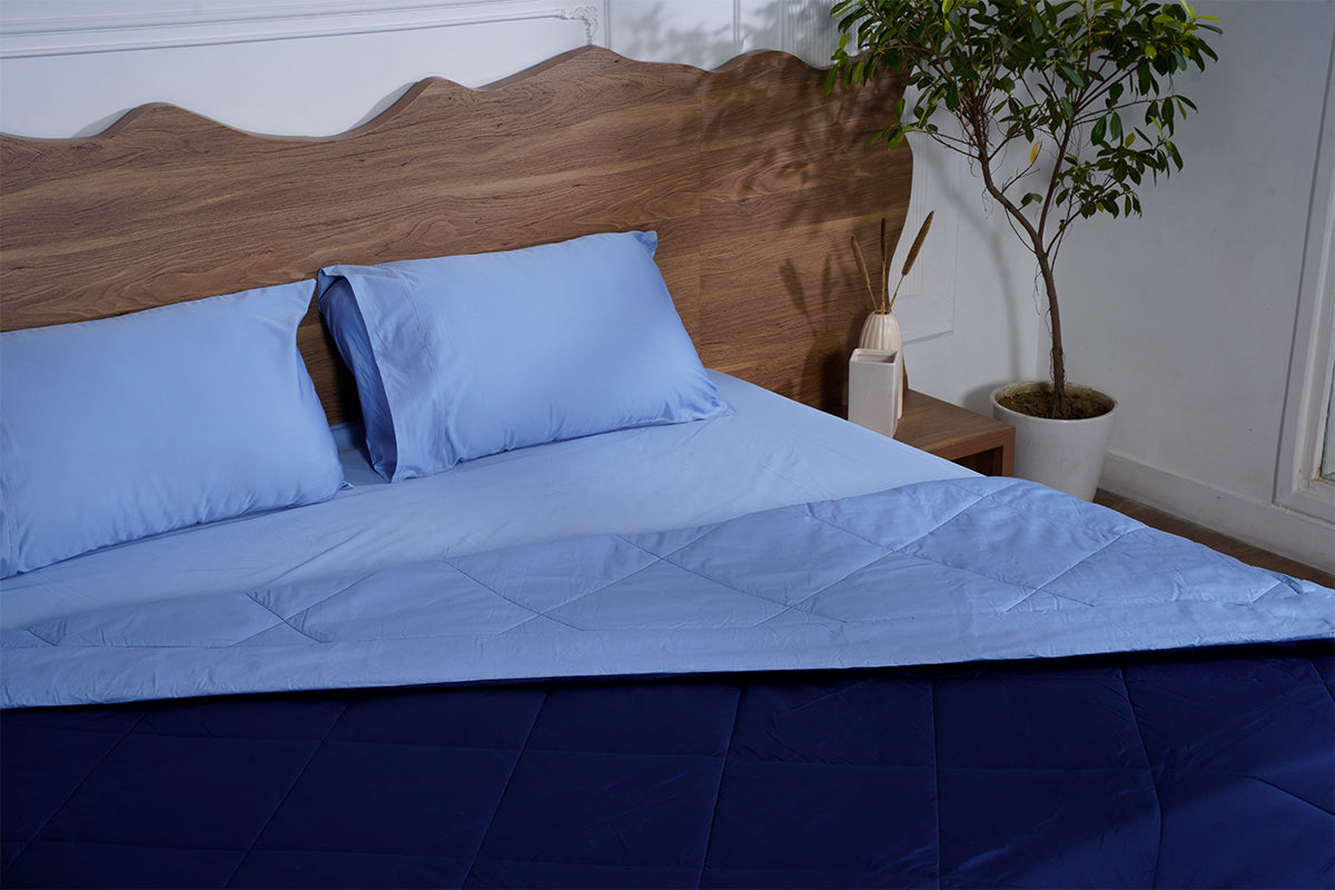 Modnight Navy & Air Blue All Season Pure Cotton Reversible Comforter 300 TC