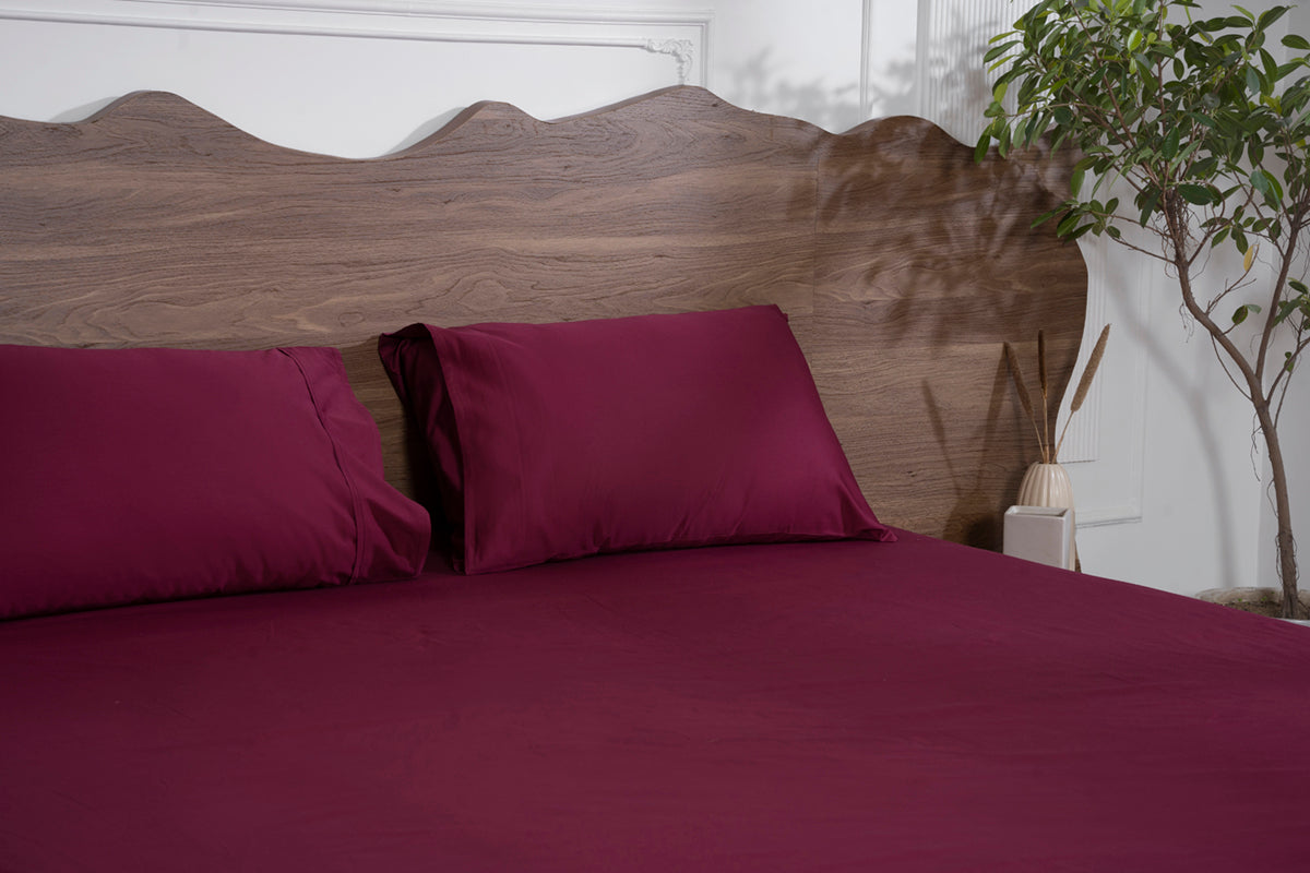 Mulberry Red Pure Cotton Solid Fitted Bed Sheet 500 TC