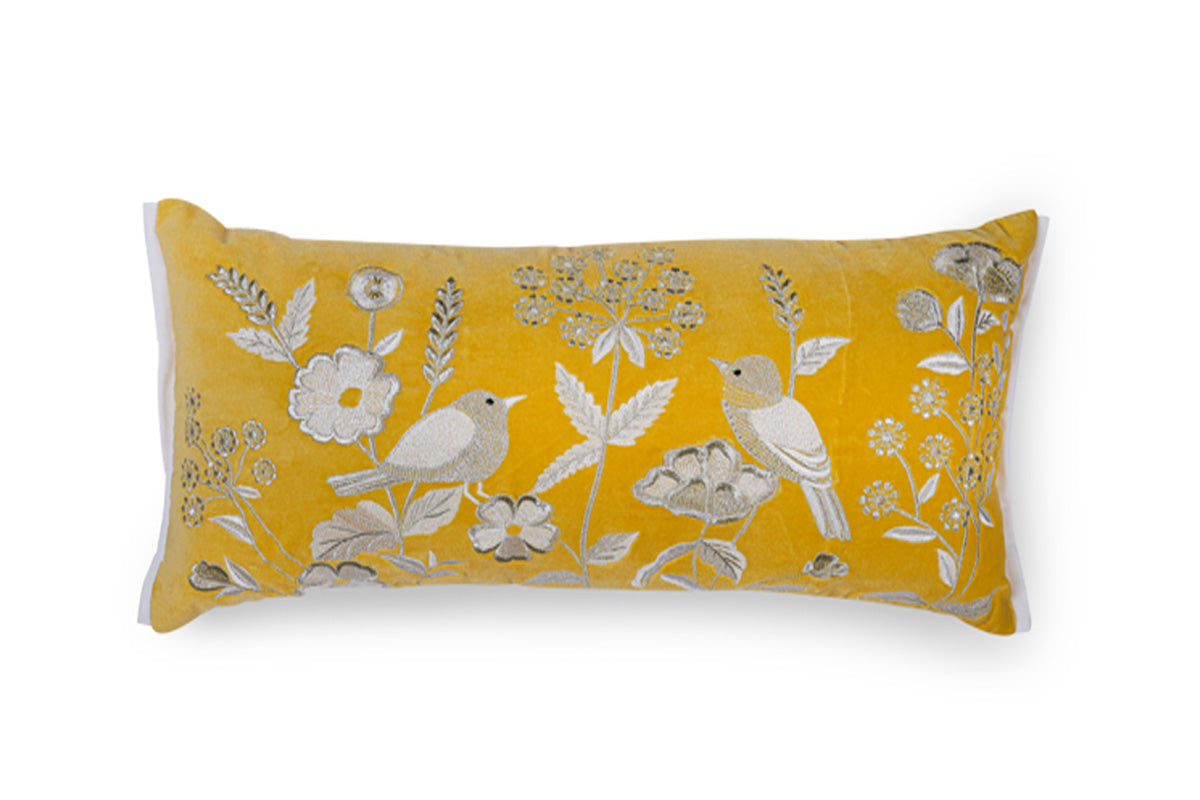 Painted Perch Hand Embroidered Cushion Cover ( Lemon Haze )