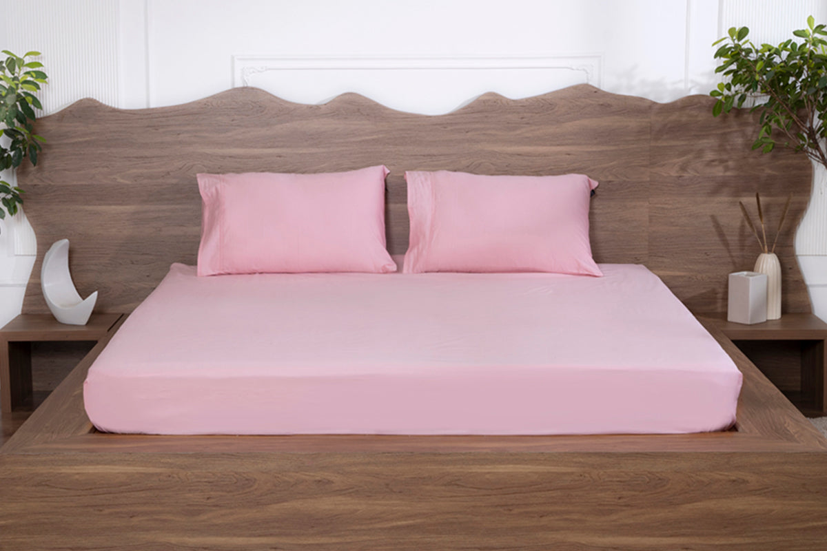 Quarts Pink Pure Cotton Solid Fitted Bed Sheet 500 TC