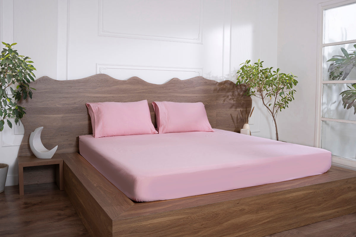 Quarts Pink Pure Cotton Solid Fitted Bed Sheet 500 TC