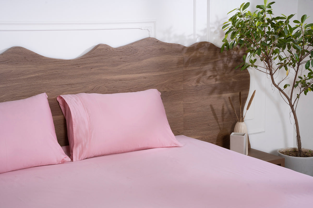 Quarts Pink Pure Cotton Solid Fitted Bed Sheet 500 TC