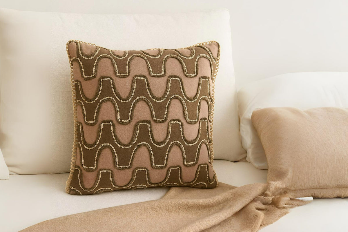 Rugged Linen Hand Crafted Cushion Cover ( Set of 2 )