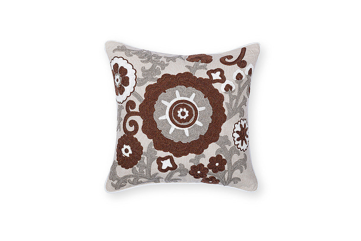 Sepia Syntax Hand Embroidered Cushion Cover ( Set of 2 )