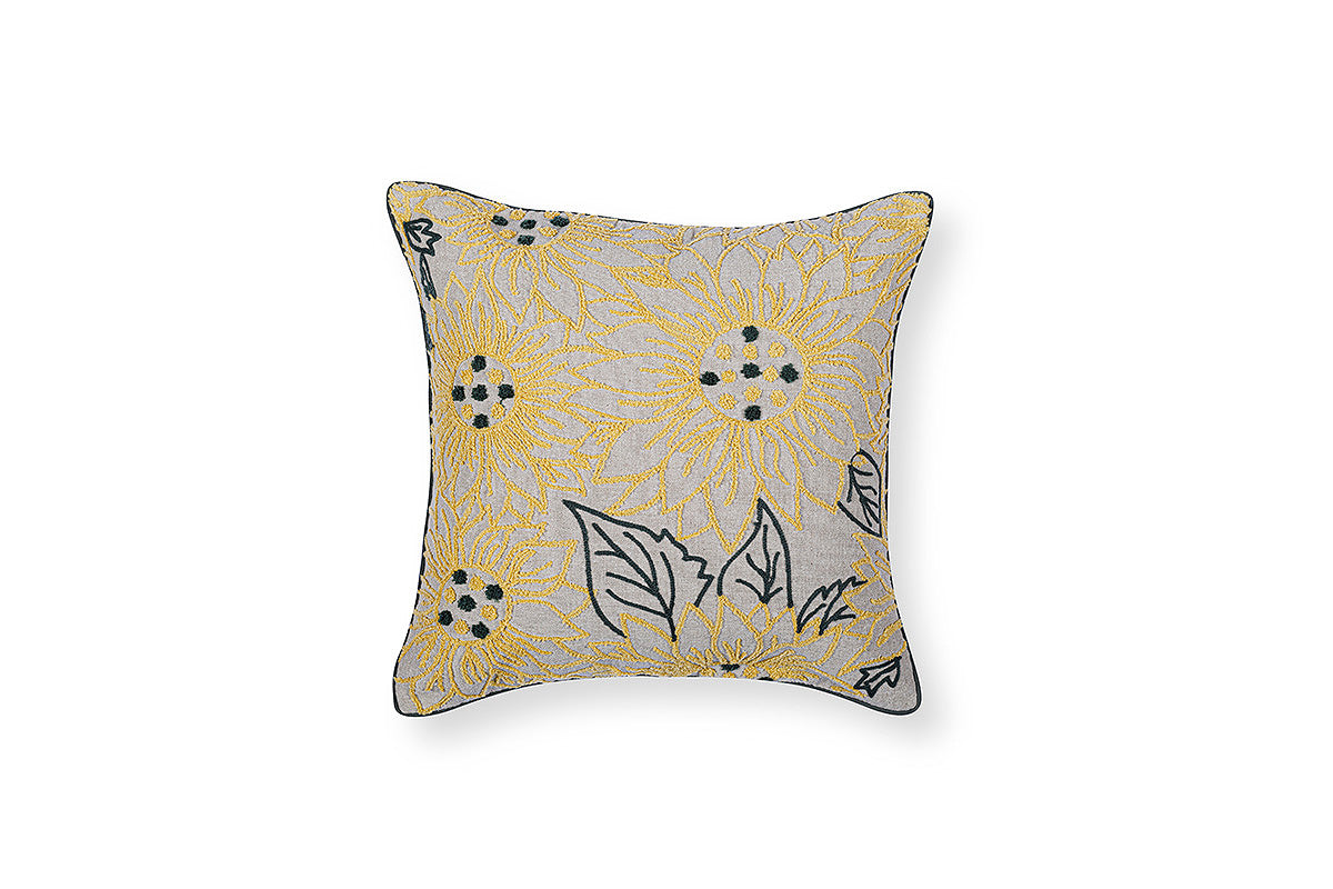 Sunlit Bloom Hand embroidered Cushion Cover ( Set of 2 )