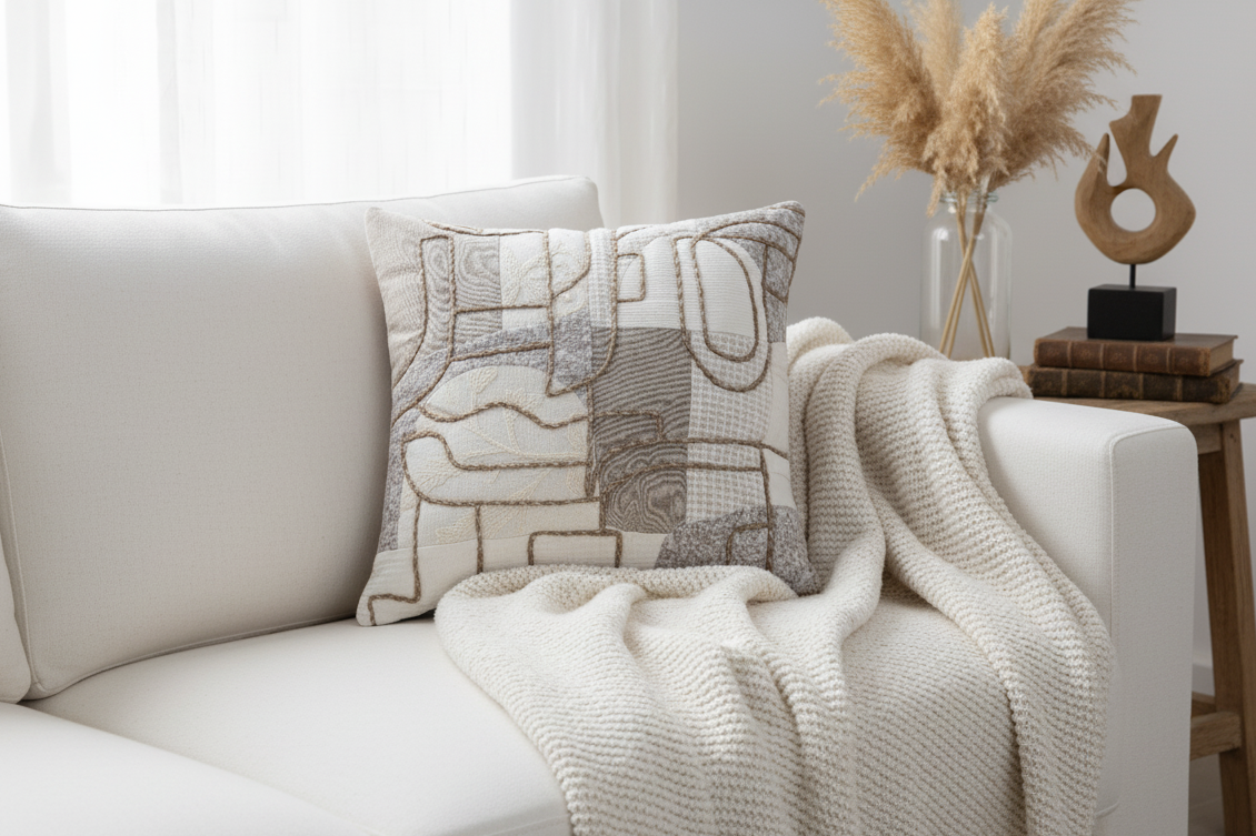 The Wanderer's Mosaic Hand Embroidered Cushion Cover ( Set of 2 )