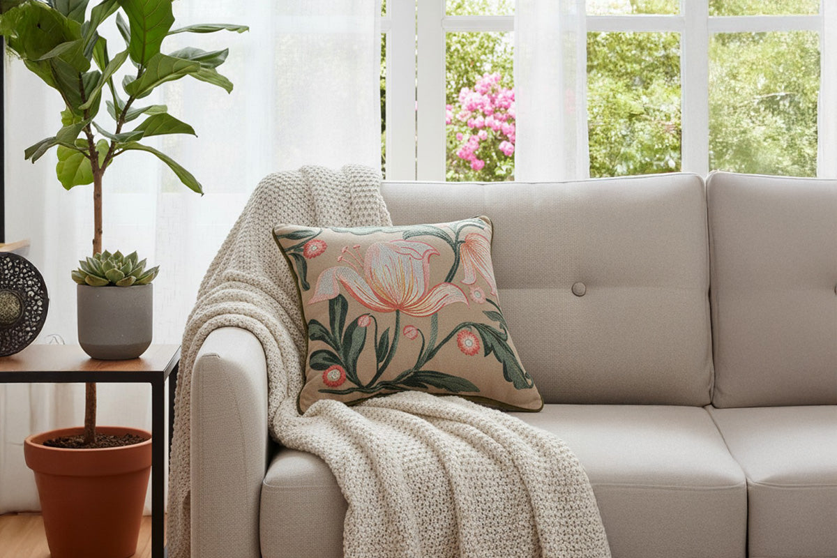 Floraison Edit - Blush Bloom Hand Embroidered Cushion Cover ( Set of 2 )