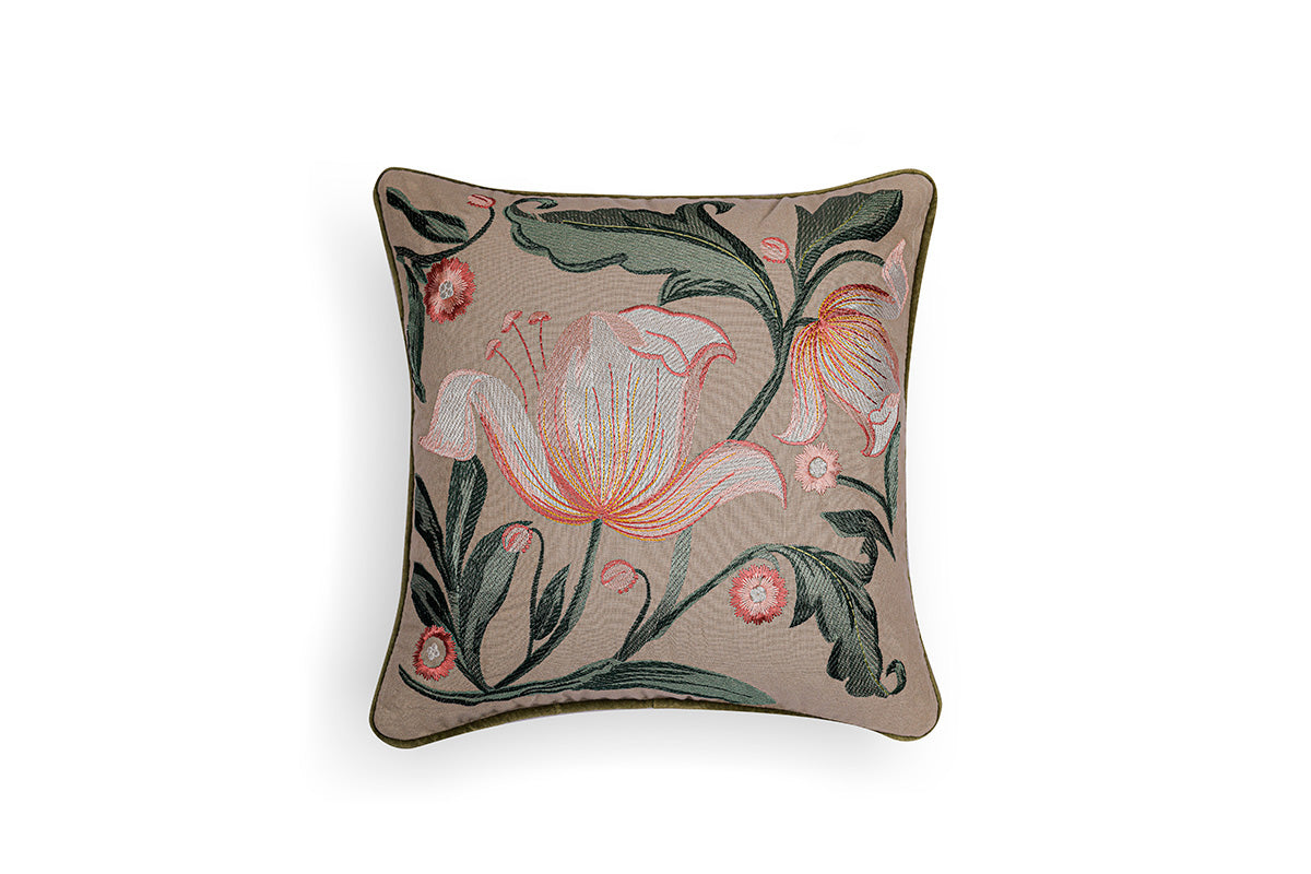 Floraison Edit - Blush Bloom Hand Embroidered Cushion Cover ( Set of 2 )
