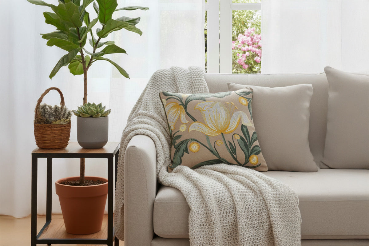 Floraison Edit – Marigold Muse Hand Embroidered Cushion Cover ( Set of 2 )