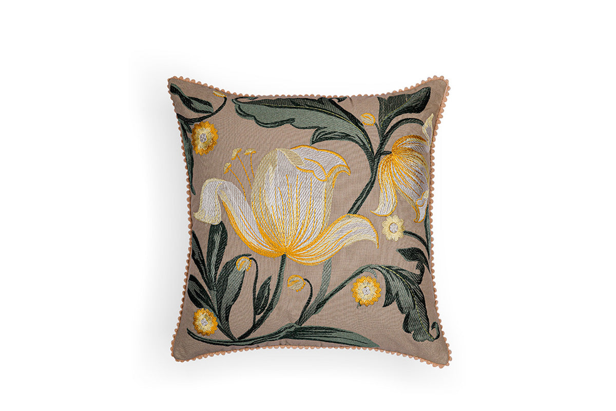Floraison Edit – Marigold Muse Hand Embroidered Cushion Cover ( Set of 2 )