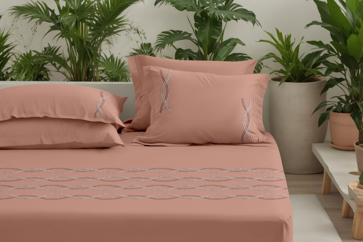 Apricot Elan - 300 TC Pure Cotton Embroidered Bedsheet