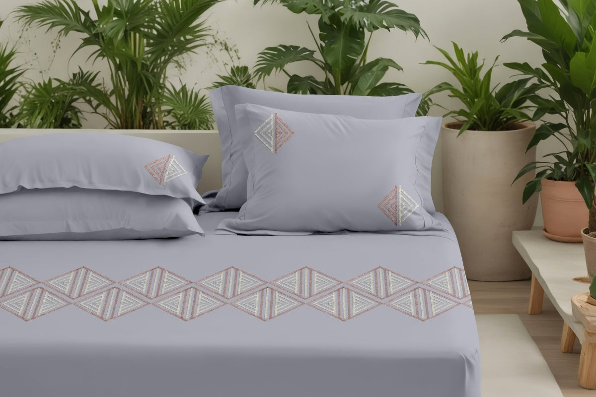 Ash Prism - 300 TC Pure Cotton Embroidered Bedsheet