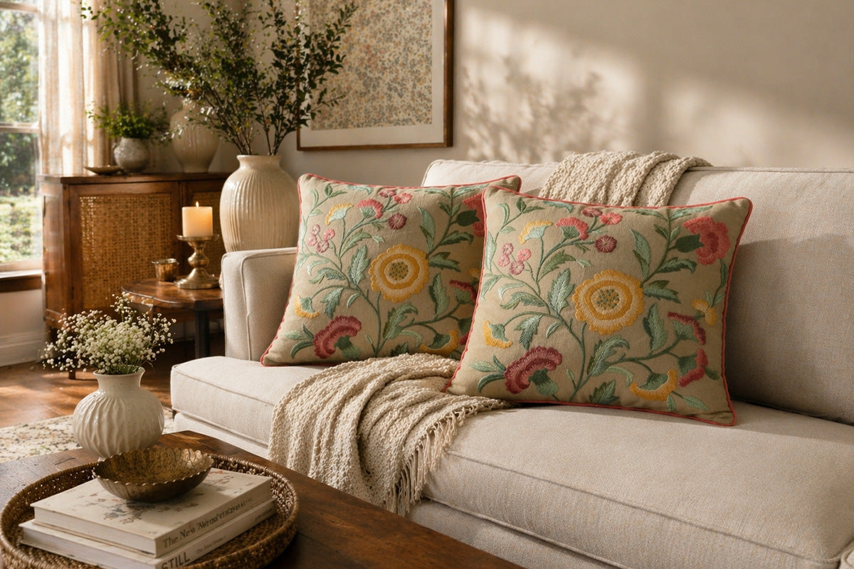 Aurelian Tapestry Hand Embroidered Cushion Cover (Set of 2)