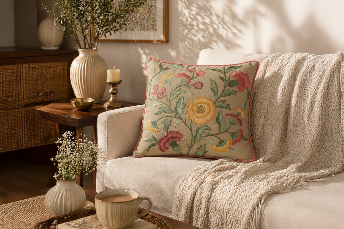 Aurelian Tapestry Hand Embroidered Cushion Cover (Set of 2)