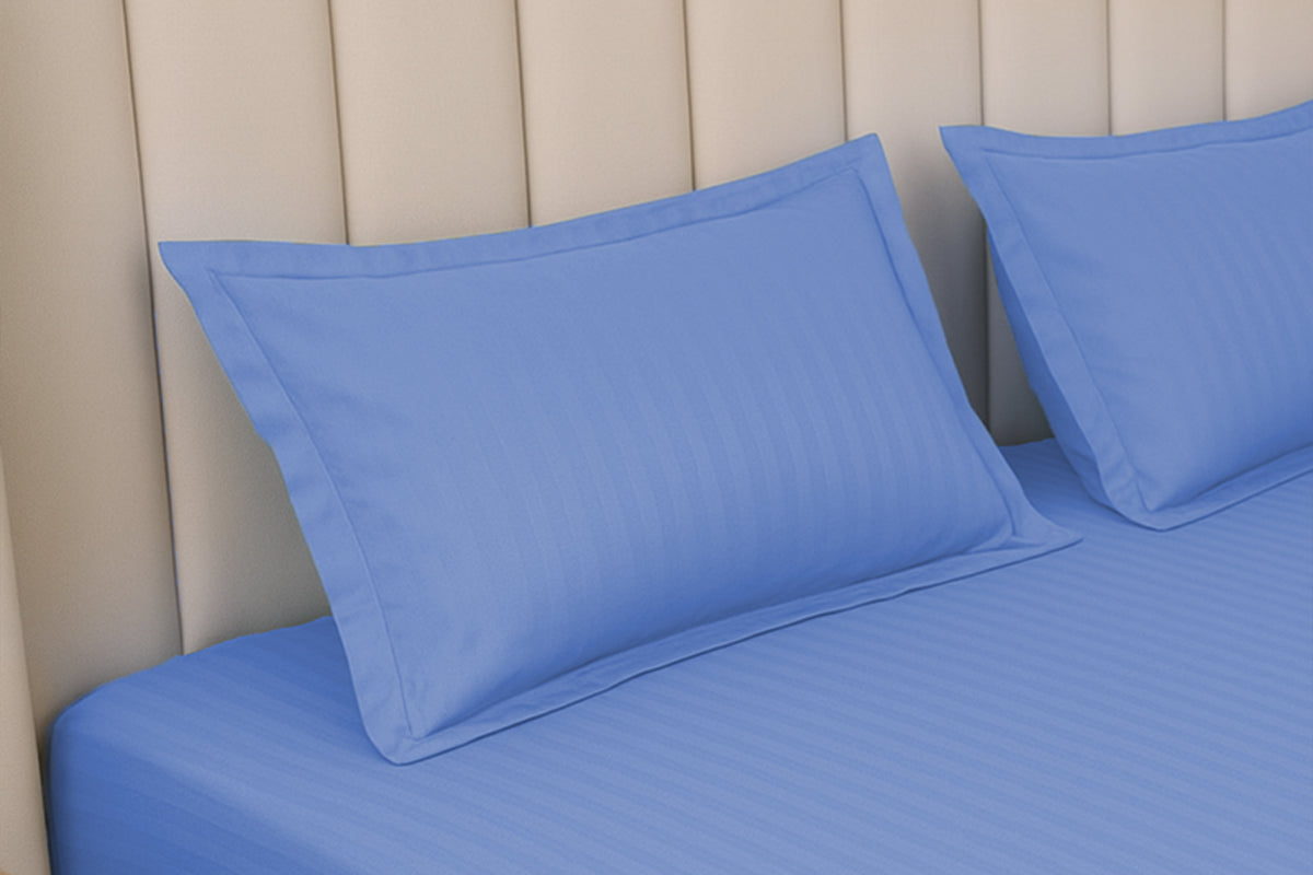 Bel Air Blue Pure Cotton Striped Fitted Bed Sheet 300 TC