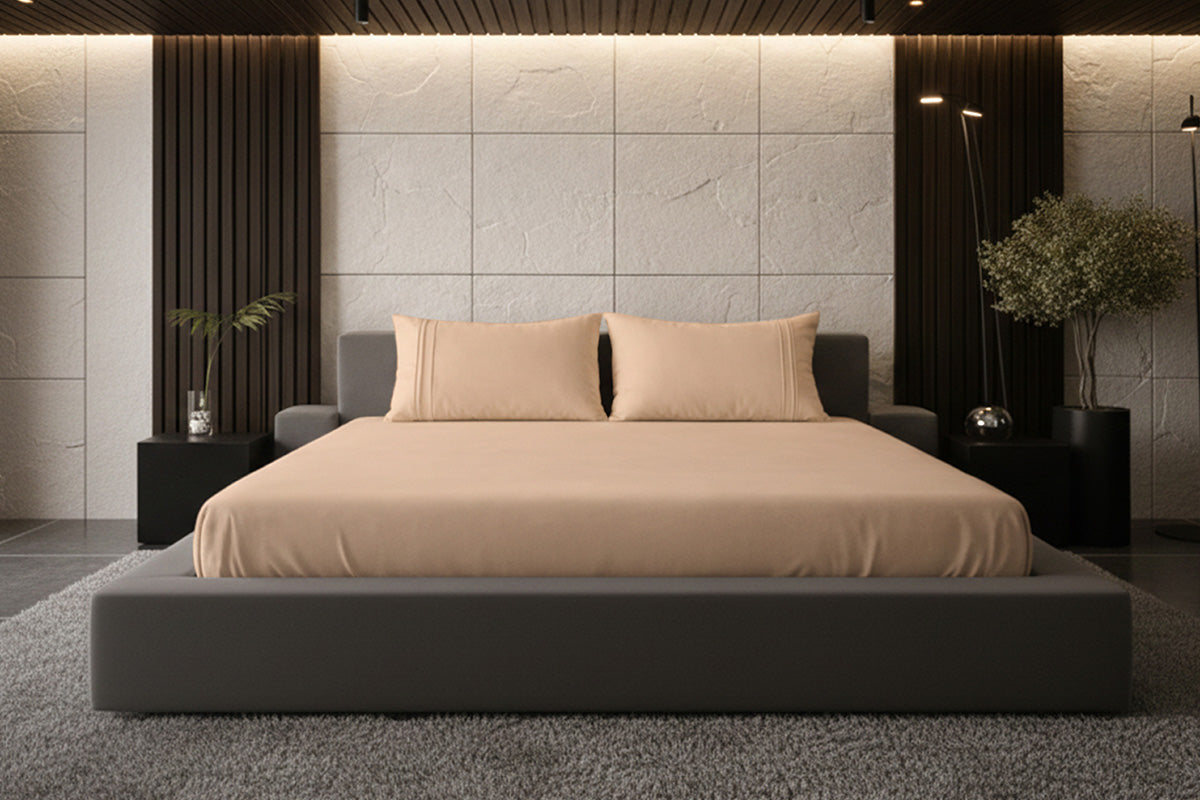 Biscotti Bliss Pure Cotton Solid Fitted Bed Sheet 500 TC