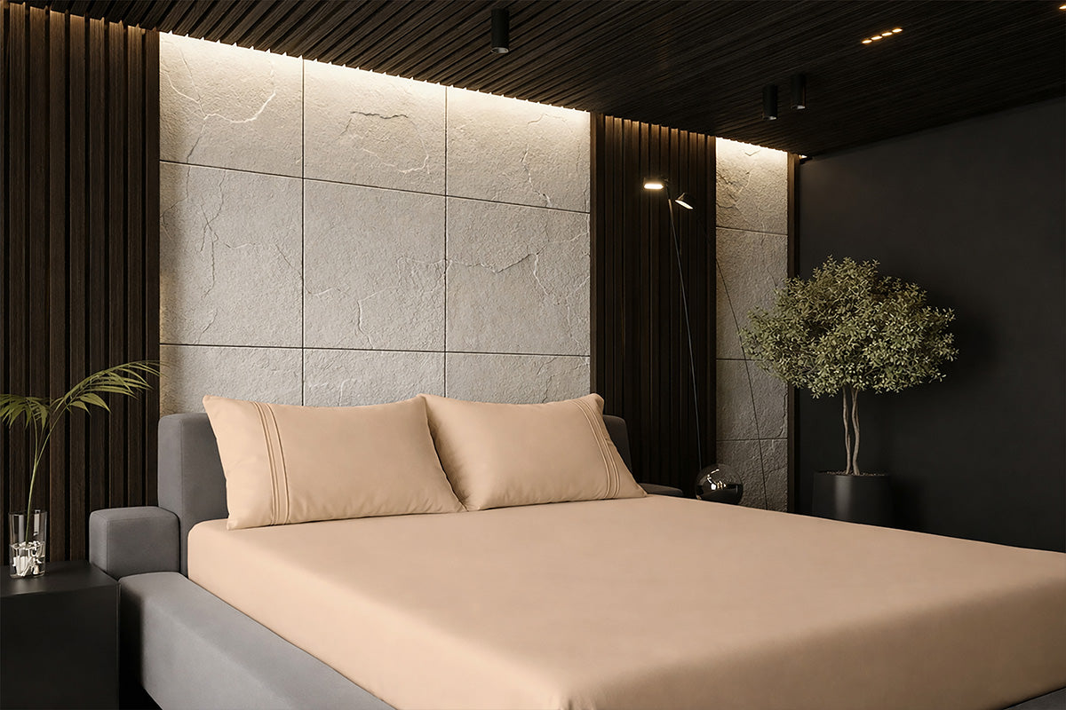 Biscotti Bliss Pure Cotton Solid Fitted Bed Sheet 500 TC