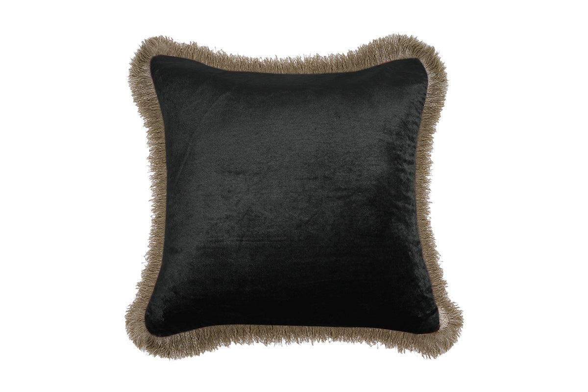 Black Fringed Velvet Cushion Cover (Set Of 2)