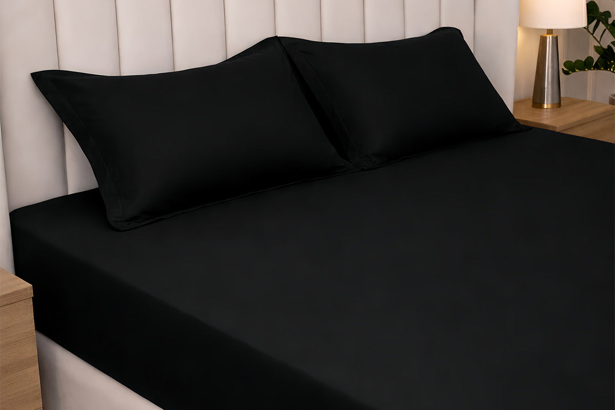 Black Onxy Pure Cotton Solid Fitted Bed Sheet 300 TC