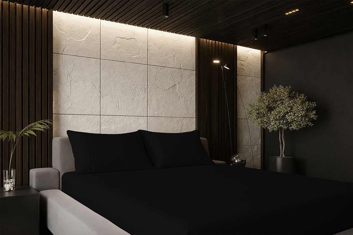 Black Onxy Pure Cotton Solid Fitted Bed Sheet 500 TC