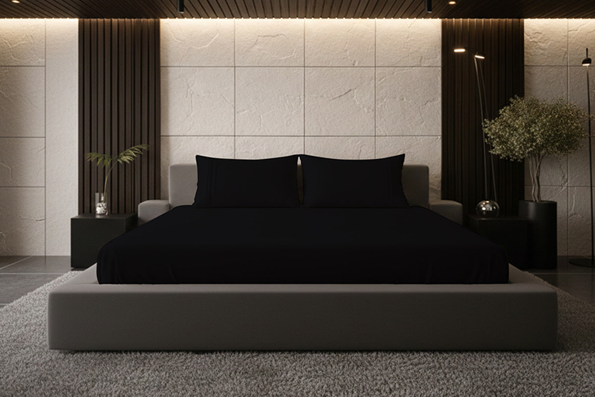 Black Onxy Pure Cotton Solid Fitted Bed Sheet 500 TC