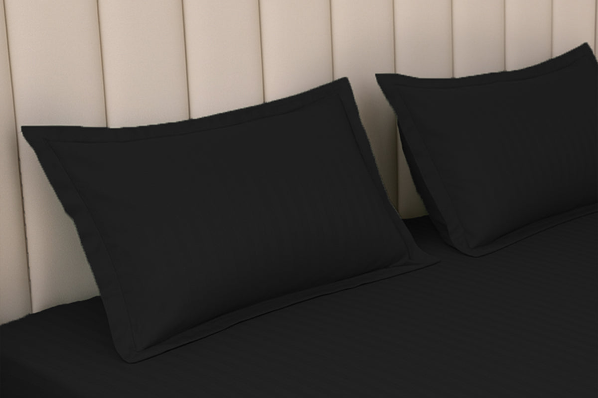 Black Onxy Pure Cotton Striped Fitted Bed Sheet 300 TC