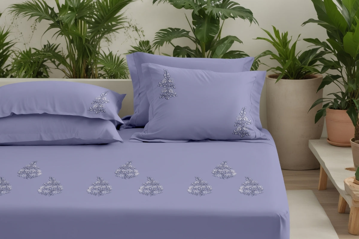 Blue Epoque - 300 TC Pure Cotton Embroidered Bedsheet