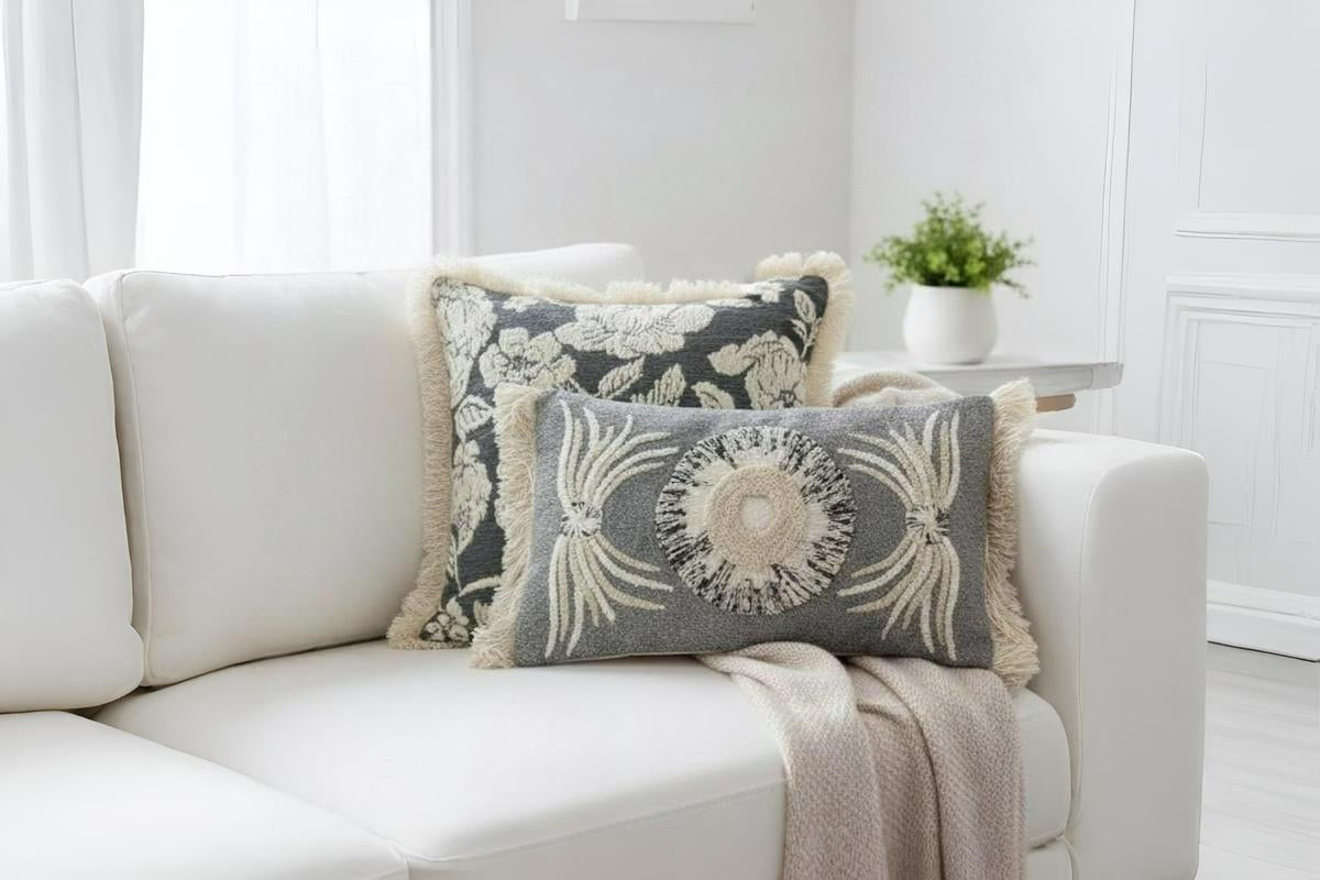 Bluevia Serelis Hand Embroidered Lumbar Cushion Cover ( Set of 2 )