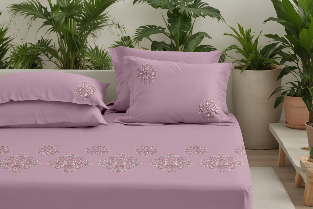 Blush Sonata - 300 TC Pure Cotton Embroidered Bedsheet
