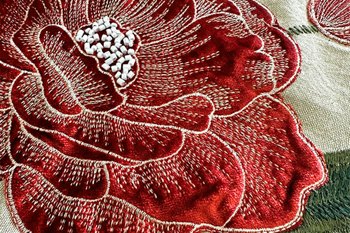 Botanic Charm Hand Embroidered Cushion Cover – Crimson Ember (Set of 2)